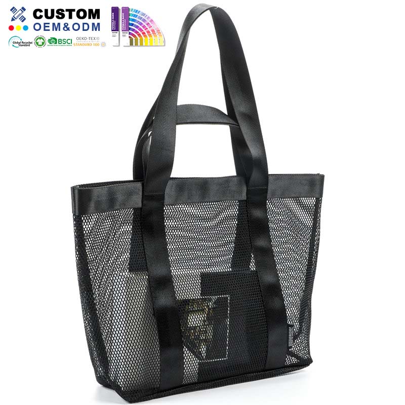 Túi tote bãi biển bằng lưới polyester màu đen